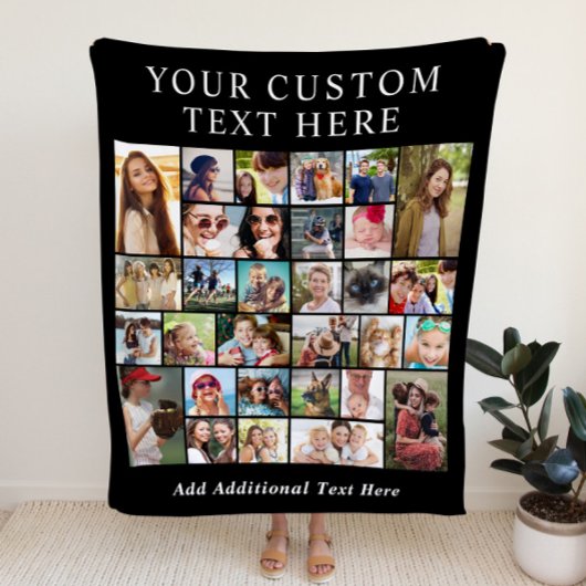Aangepast 30 fotocollage zwart fleece deken