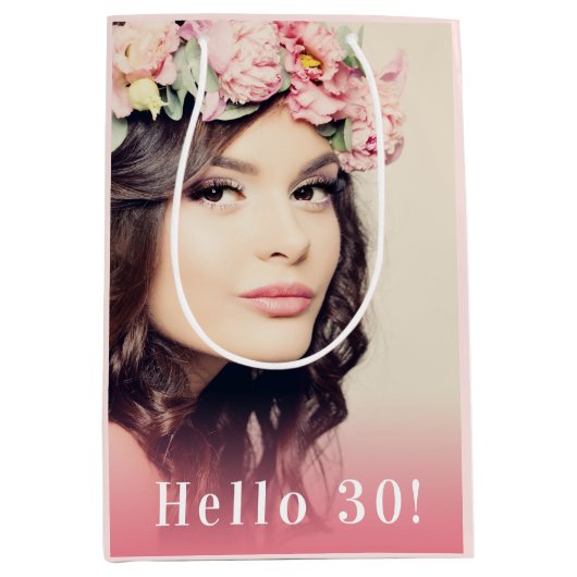 Aangepast 30e verjaardagsfoto hallo 30 roos goud medium cadeauzakje (Voorkant)