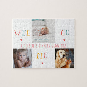 Aangepast 3-familiefollage WELCOME-baby voor pasge Legpuzzel