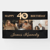 Aangepast 3 Foto Collage Happy 40th Birthday Party Spandoek (Horizontaal)