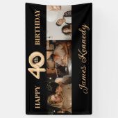 Aangepast 3 Foto Collage Happy 40th Birthday Party Spandoek (Verticaal)