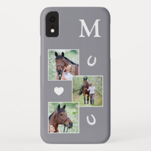 Aangepast 3 foto grijs paard iPhone XR hoesje