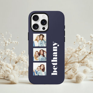 Aangepast 3-foto klompmonogram donkerblauw iPhone 12 hoesje