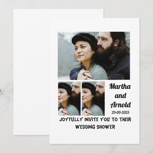 Aangepast 3 Fotocollage voor bruiloft Kaart (Voorkant / Achterkant)