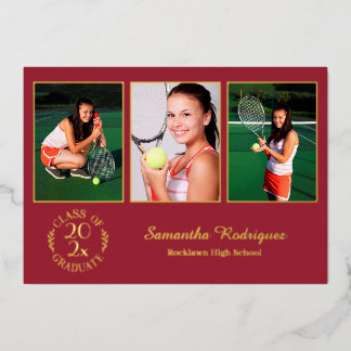 Aangepast 3 Fotogradatie Party Maroon en Gold Folie Uitnodiging