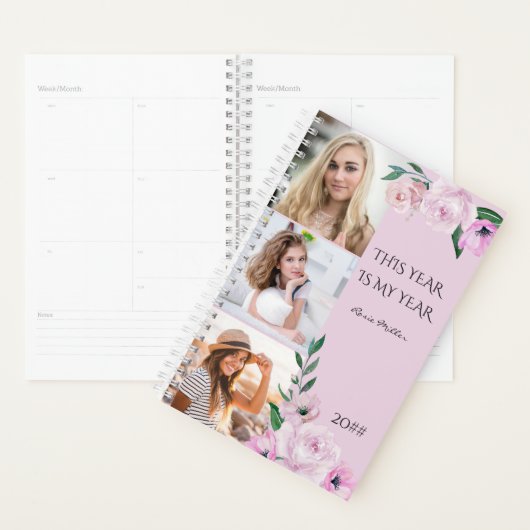 Aangepast 3 Fotoroze Floral 2023 Planner (Display)