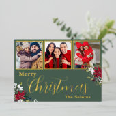 Aangepast 3 kerstfoto's folie feestdagenkaart (Staand Voorkant)