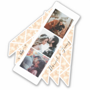 Aangepast 3 Photo Collage Roos Gold Marble-cadeau Sticker