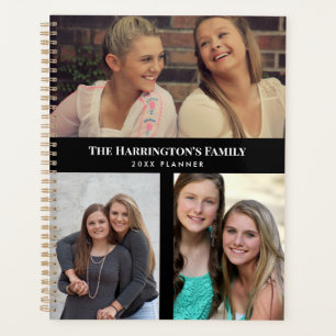 Aangepast 3 secties Familie Foto Collage Black Lij Planner