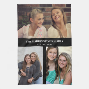 Aangepast 3 secties Familie Foto Collage Black Lij Theedoek