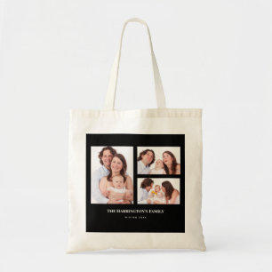 Aangepast 3 secties Familie Foto Collage Black Lij Tote Bag