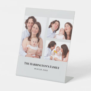 Aangepast 3 Secties Familie Foto's Collage Gray Li Reclamebord Met Voetstuk