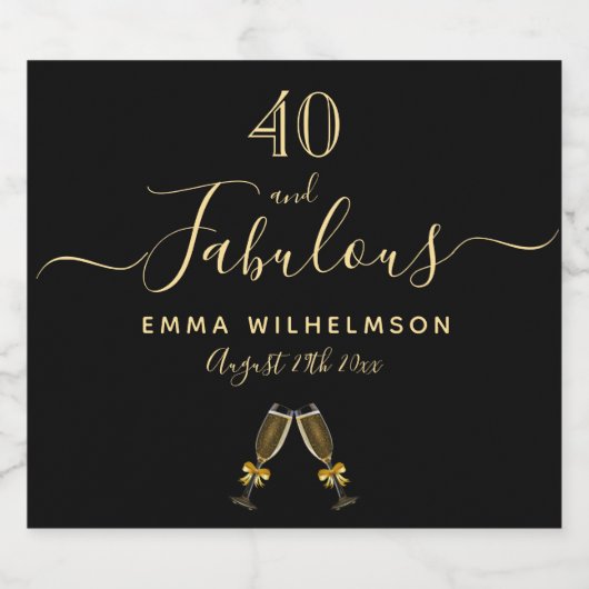 Aangepast 40 geweldige verjaardagsfeestjes zwarte sparkling wijnetiket (Enkel label)