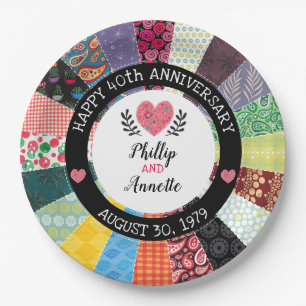 Aangepast 40e Jubileum, patchwork-kwilt Papieren Bordje