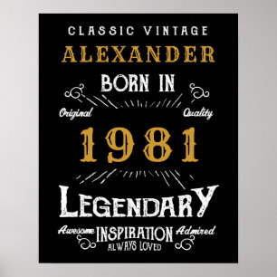 Aangepast 40e verjaardag, geboren in 1981 zwart poster