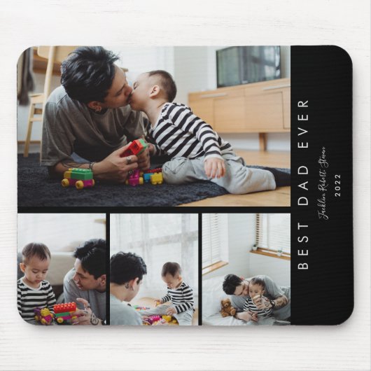 Aangepast 4 Foto Collage Beste pap ooit monogramme Muismat (Voorkant)