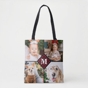 Aangepast 4 foto-monogram rood buffel draagtas