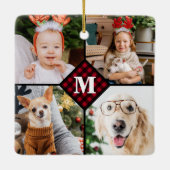 Aangepast 4 foto-monogram rood buffel keramisch ornament (Achterkant)