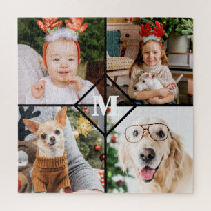 Aangepast 4 foto-monogram rood buffel legpuzzel