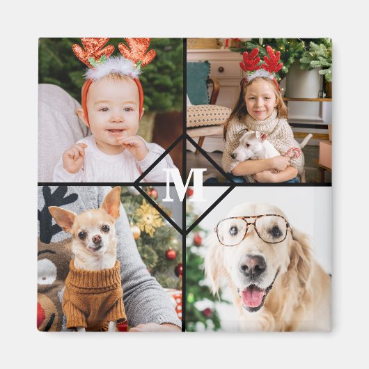 Aangepast 4 foto-monogram rood buffel magneet (Voorkant)