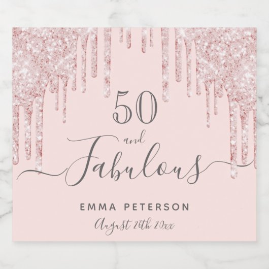 Aangepast 50 fabelachtig verjaard roos goud glitte sparkling wijnetiket (Enkel label)