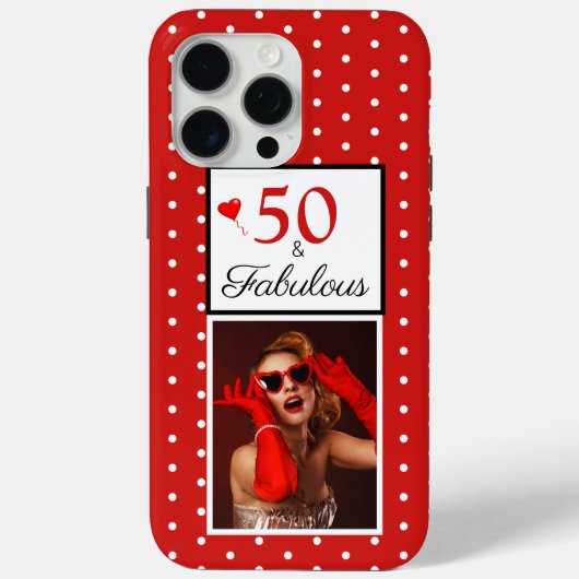 Aangepast 50 & Fabulous Photo Red 50th Birthday W Case-Mate iPhone Case (Achterkant)