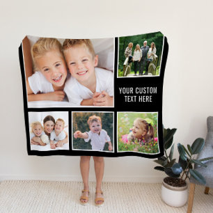 Aangepast 5 Foto Collage Black Fleece Deken