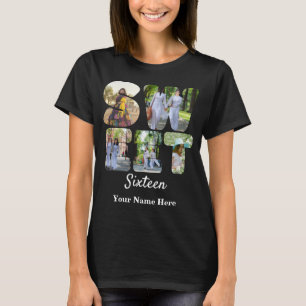 Aangepast 5 foto's met zoete zestien letters t-shirt