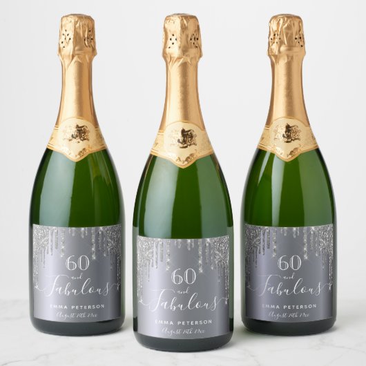 Aangepast 60 prachtige verjaardagsglitter zilversp sparkling wijnetiket (Flessen)