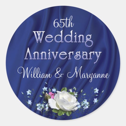 Aangepast 65e witroosjubileumfeestje ronde sticker (Voorkant)