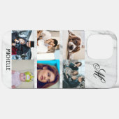 Aangepast 6 Fotocollage Monogram Naam Witte Marmer Case-Mate iPhone Case (Achterkant (horizontaal))