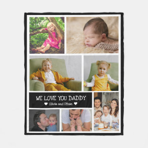 Aangepast 7 Foto Collage We houden van je papa Fleece Deken