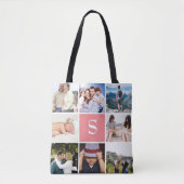 Aangepast 8 fotocollage Blush Pink Monogramed Draagtas (Voorkant)