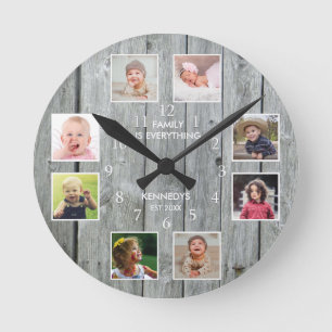 Aangepast 8 fotocollage Rustic Gray Wood Ronde Klok
