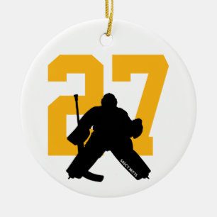 Aangepast aangepast Hockey Goalie Number Gold Keramisch Ornament