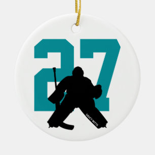 Aangepast aangepast Hockey Goalie-nummer Blauwgroe Keramisch Ornament