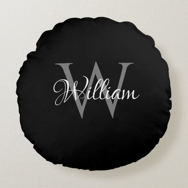 Aangepast, aangepast Initiaal-script monogram Rond Kussen (Voorkant)