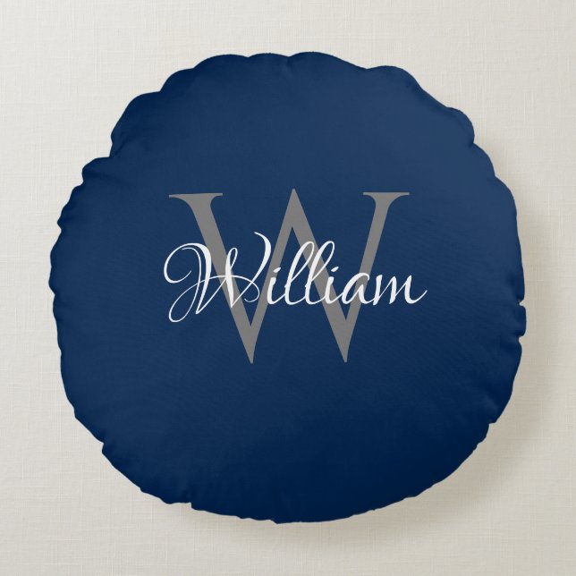 Aangepast, aangepast Initiaal-script monogram Rond Kussen (Voorkant)