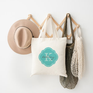 Aangepast aangepast monogram Turquoise Tote Bag