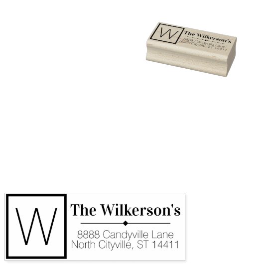 Aangepast adres en naam en groot monogram Initiaal Rubberstempel (Gestempeld)