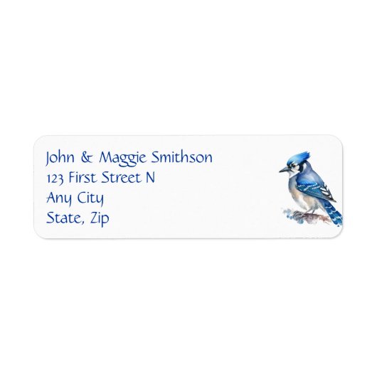 Aangepast adres waterverf Blue Jay Bird Etiket (Voorkant)