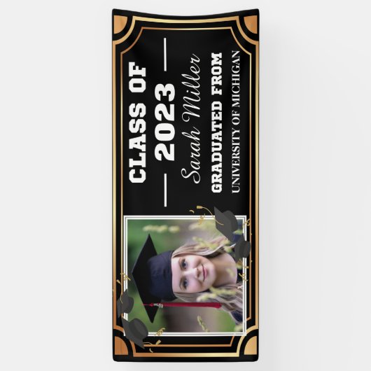 aangepast afstuderen 2023 met naam en foto spandoek (Verticaal)