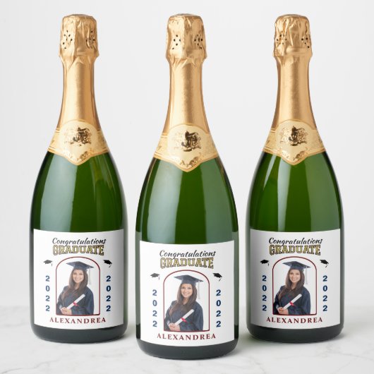 Aangepast afstuderen Afstuderen van foto's gefelic Sparkling Wijnetiket (Flessen)