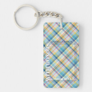 Aangepast Afstuderen foto op Gingham Pattern Sleutelhanger