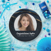 Aangepast Afstuderen Fotomarmer Agate Blue Papieren Bordje (Feest)