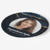 Aangepast Afstuderen Fotomarmer Agate Blue Papieren Bordje (Gekanteld)