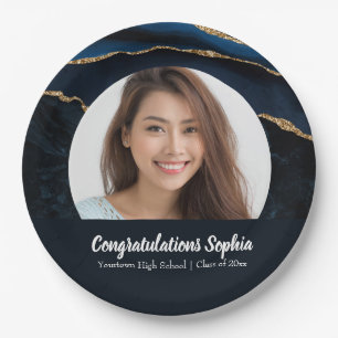 Aangepast Afstuderen Fotomarmer Agate Blue Papieren Bordje