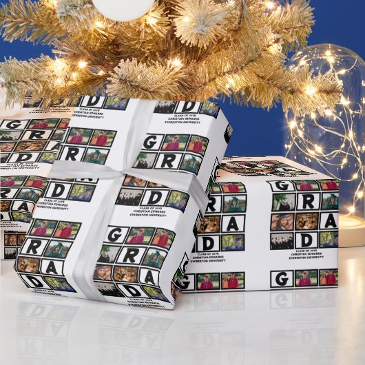 Aangepast Afstuderen, klasse van jaar 8 fotocollag Cadeaupapier (Feestdagen)