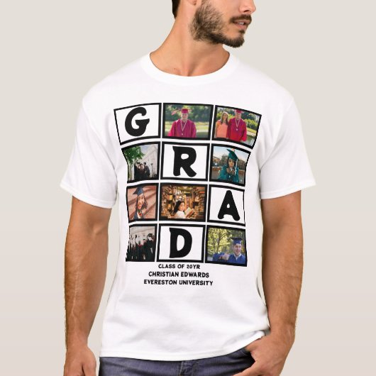 Aangepast Afstuderen, klasse van jaar 8 fotocollag T-shirt (Voorkant)
