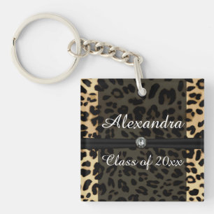 Aangepast Afstuderen met zwarte leopard Ribbon Jew Sleutelhanger